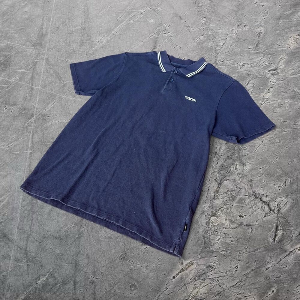 Vans VTG 00s y2k navy blue and white striped polo skater tee shirt